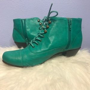 Turquoise lace up/zip up heeled booties